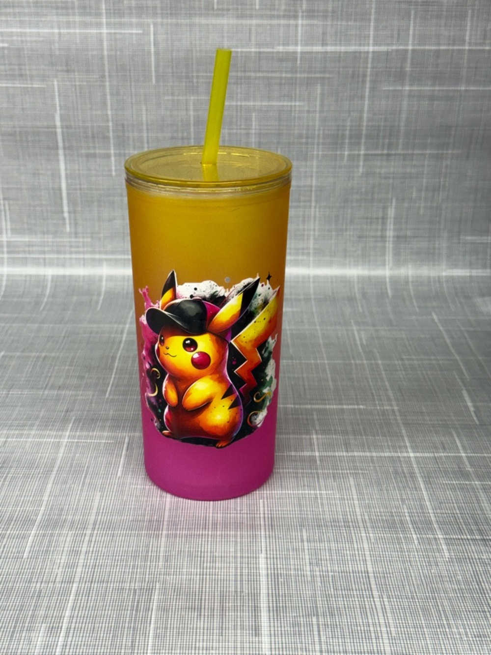 Pikachu Gradient Tumbler with Straw - Yellow & Pink